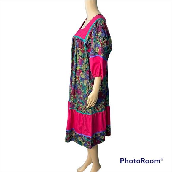 COPY - Vintage 80s Krist Gudnason Dress MuuMuu House Kaftan Pink Pockets M/L - Picture 6 of 6